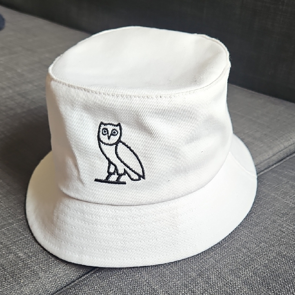 White Bucket Hat with Owl Logo